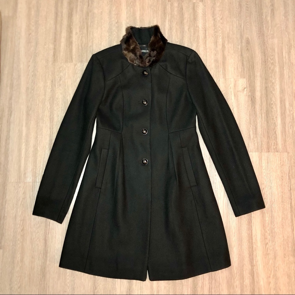 Express Black Wool Blend Long Pea Coat
